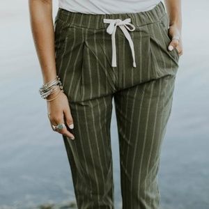 Olive pinstripe cotton pants